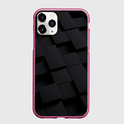 Чехол iPhone 11 Pro матовый Чёрные геометрические блоки, цвет: 3D-малиновый