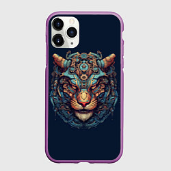 Чехол iPhone 11 Pro матовый Механический тигр, цвет: 3D-фиолетовый