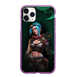 Чехол iPhone 11 Pro матовый Jinx art green Arcane League of Legends, цвет: 3D-фиолетовый