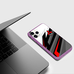 Чехол iPhone 11 Pro матовый Mitsubishi motors - красная линия, цвет: 3D-фиолетовый — фото 2