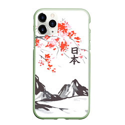 Чехол iPhone 11 Pro матовый Цветущая сакура и солнце - Япония, цвет: 3D-салатовый