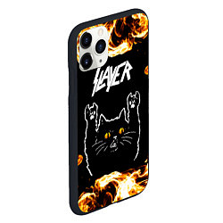 Чехол iPhone 11 Pro матовый Slayer рок кот и огонь, цвет: 3D-черный — фото 2