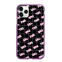 Чехол iPhone 11 Pro матовый Girl power - черный в клетку, цвет: 3D-фиолетовый