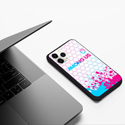 Чехол iPhone 11 Pro матовый Among Us neon gradient style: символ сверху, цвет: 3D-черный — фото 2