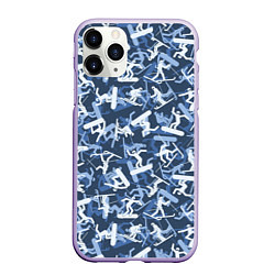 Чехол iPhone 11 Pro матовый Сноубордист и Лыжник - камуфляж, цвет: 3D-светло-сиреневый
