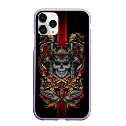 Чехол iPhone 11 Pro матовый Samurai skull, цвет: 3D-светло-сиреневый