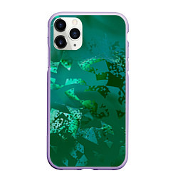 Чехол iPhone 11 Pro матовый Зелёные обрывки фигур, цвет: 3D-светло-сиреневый