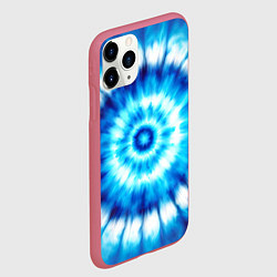 Чехол iPhone 11 Pro матовый Тай-дай бело-синий круг, цвет: 3D-малиновый — фото 2