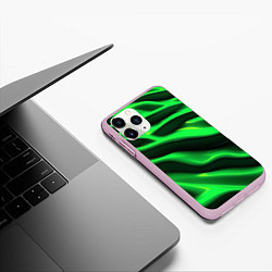 Чехол iPhone 11 Pro матовый Зелено-черный абстрактный фон, цвет: 3D-розовый — фото 2