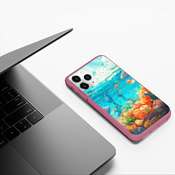 Чехол iPhone 11 Pro матовый Морской подводный мир, цвет: 3D-малиновый — фото 2