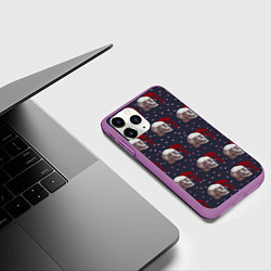 Чехол iPhone 11 Pro матовый Череп в сердечках паттерн, цвет: 3D-фиолетовый — фото 2