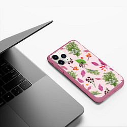 Чехол iPhone 11 Pro матовый Ягодки и листочки, цвет: 3D-малиновый — фото 2