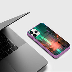 Чехол iPhone 11 Pro матовый Кибер город будущего, цвет: 3D-фиолетовый — фото 2