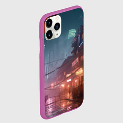 Чехол iPhone 11 Pro матовый Киберпанк город будущего, цвет: 3D-фиолетовый — фото 2