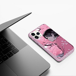 Чехол iPhone 11 Pro матовый Силуэт девушки на фоне сакуры: арт нейросети, цвет: 3D-розовый — фото 2