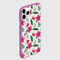 Чехол iPhone 11 Pro матовый Арбузы, цветы и тропические листья, цвет: 3D-фиолетовый — фото 2