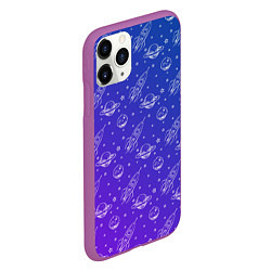 Чехол iPhone 11 Pro матовый Ракеты и планеты, цвет: 3D-фиолетовый — фото 2