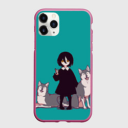 Чехол iPhone 11 Pro матовый Наюта с песиками, цвет: 3D-малиновый
