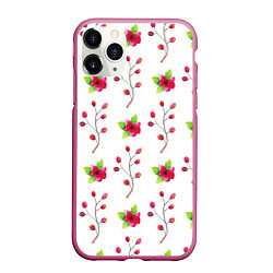 Чехол iPhone 11 Pro матовый Red flowers, цвет: 3D-малиновый