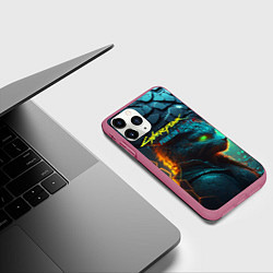 Чехол iPhone 11 Pro матовый Сyberpunk 2077 phantom liberty cat, цвет: 3D-малиновый — фото 2