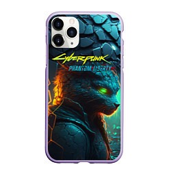 Чехол iPhone 11 Pro матовый Сyberpunk 2077 phantom liberty cat, цвет: 3D-светло-сиреневый