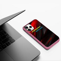 Чехол iPhone 11 Pro матовый Cyberpunk 2077 phantom liberty red black logo, цвет: 3D-малиновый — фото 2