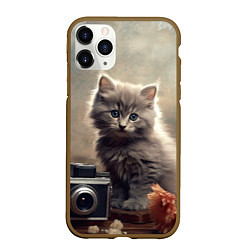 Чехол iPhone 11 Pro матовый Серый котенок, винтажное фото, цвет: 3D-коричневый