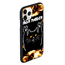 Чехол iPhone 11 Pro матовый Iron Maiden рок кот и огонь, цвет: 3D-черный — фото 2