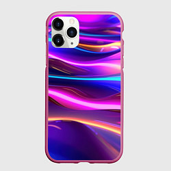 Чехол iPhone 11 Pro матовый Неоновые волны, цвет: 3D-малиновый