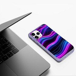 Чехол iPhone 11 Pro матовый Фиолетовые неоновые волны, цвет: 3D-светло-сиреневый — фото 2