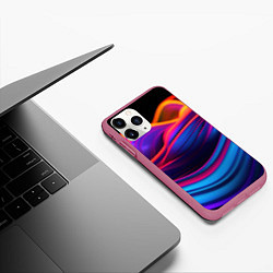 Чехол iPhone 11 Pro матовый Яркие неоновые волны, цвет: 3D-малиновый — фото 2