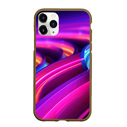 Чехол iPhone 11 Pro матовый Неоновые абстрактные волны, цвет: 3D-коричневый