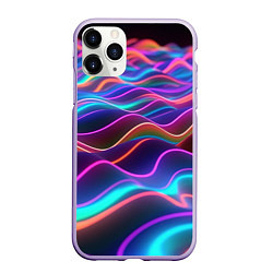 Чехол iPhone 11 Pro матовый Синие и фиолетовые волны, цвет: 3D-светло-сиреневый