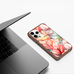 Чехол iPhone 11 Pro матовый Разноцветные пастельные тюльпаны - паттерн, цвет: 3D-коричневый — фото 2