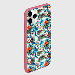 Чехол iPhone 11 Pro матовый Белые и оранжевые цветочки, цвет: 3D-малиновый — фото 2