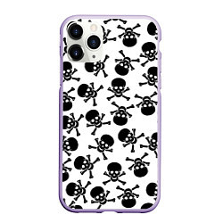 Чехол iPhone 11 Pro матовый Черепа и кости паттерном, цвет: 3D-светло-сиреневый