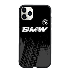 Чехол iPhone 11 Pro матовый BMW speed на темном фоне со следами шин: символ св, цвет: 3D-черный