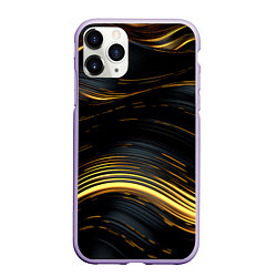 Чехол iPhone 11 Pro матовый Золотые волны на черном фоне, цвет: 3D-светло-сиреневый