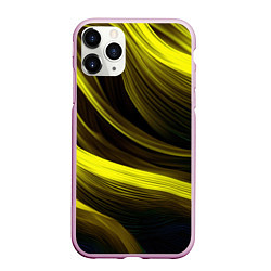 Чехол iPhone 11 Pro матовый Черные и желтые линии, цвет: 3D-розовый