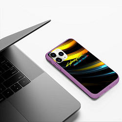 Чехол iPhone 11 Pro матовый Cyberpunk 2077 phantom liberty black gold, цвет: 3D-фиолетовый — фото 2