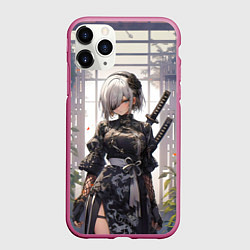 Чехол iPhone 11 Pro матовый Nier automata девушка с мечами, цвет: 3D-малиновый