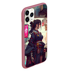 Чехол iPhone 11 Pro матовый Кибер самурай девушка, цвет: 3D-малиновый — фото 2