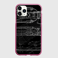 Чехол iPhone 11 Pro матовый Чертеж ракеты на чёрном фоне, цвет: 3D-малиновый
