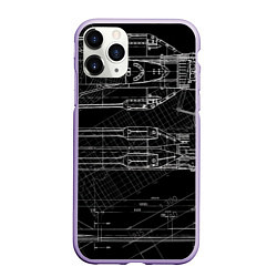 Чехол iPhone 11 Pro матовый Чертеж ракеты на чёрном фоне, цвет: 3D-светло-сиреневый