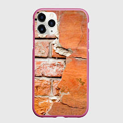 Чехол iPhone 11 Pro матовый Кирпичная стена под штукатуркой, цвет: 3D-малиновый