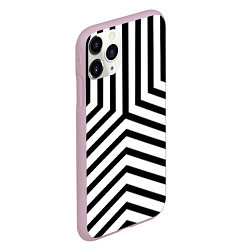 Чехол iPhone 11 Pro матовый Черно-белые полосы в узоре, цвет: 3D-розовый — фото 2