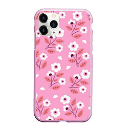 Чехол iPhone 11 Pro матовый Flowers on pink, цвет: 3D-розовый