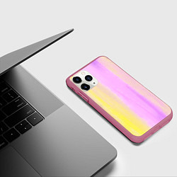Чехол iPhone 11 Pro матовый Акварельный градиент желто- розовый, цвет: 3D-малиновый — фото 2