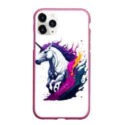 Чехол iPhone 11 Pro матовый Единорог в красках, цвет: 3D-малиновый