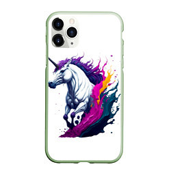 Чехол iPhone 11 Pro матовый Единорог в красках, цвет: 3D-салатовый